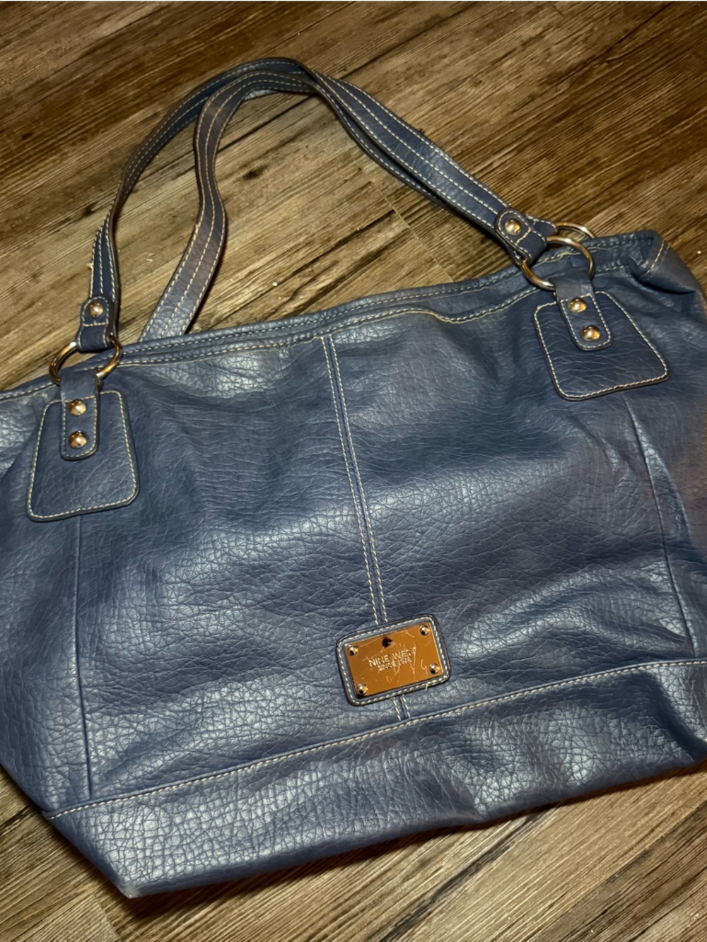 Nine West  Navy Leather Tote Bag